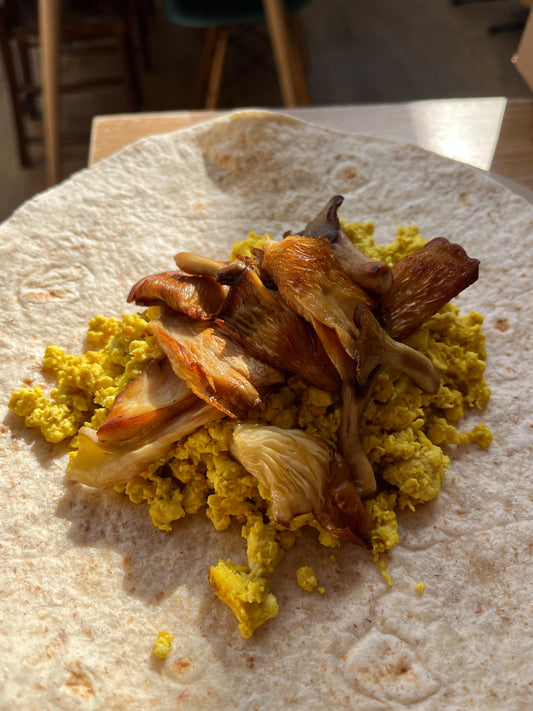 Scrambled Tofu and Crispy Mushroom Wrap