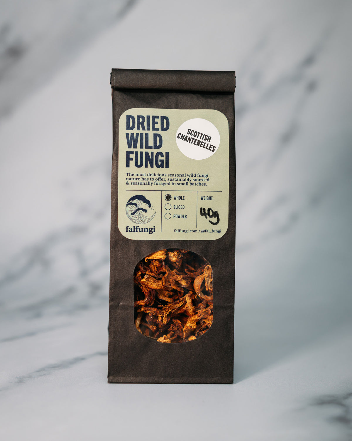 Box of falfungi dried wild Chanterelle mushrooms, 30 g