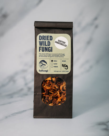 Box of falfungi dried wild Chanterelle mushrooms, 30 g