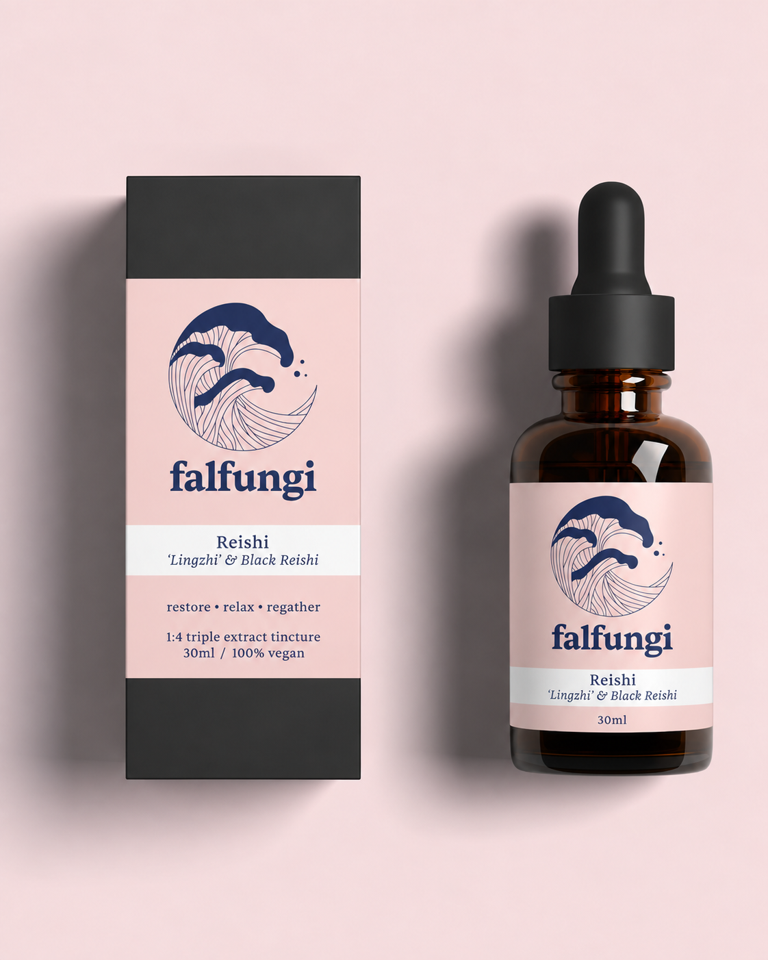 Falfungi Reishi tincture bottle and box